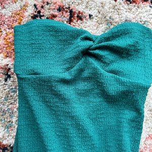 Teal wild fable strapless midi dress with slit.